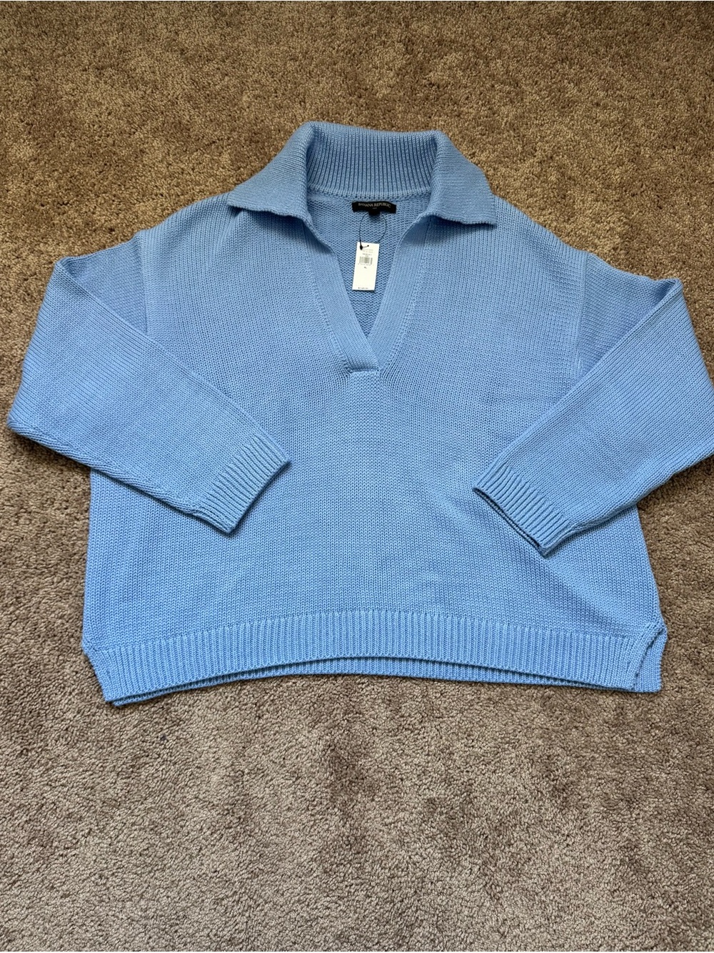 BR Women’s XL Blue Collared V-Neck Long Sleeve Fisherman Knit Sweater Coastal
